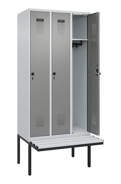 C+P Spind Evolo PLUS, 3 Abteile, 2120x900x815mm, 7035/0004, Haken 3, Drehriegel, Material Sitzfläche Kunststoff, 0490407-30 S10068