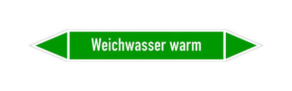 Schilder Klar Rohrleitungskennzeichen Weichwasser warm, 187x26 mm Folie selbstklebend, 101481/61