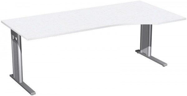geramöbel PC-Schreibtisch rechts starr, C Fuß Blende optional, 2000x1000x720, Weiß/Silber, N-648313-WS