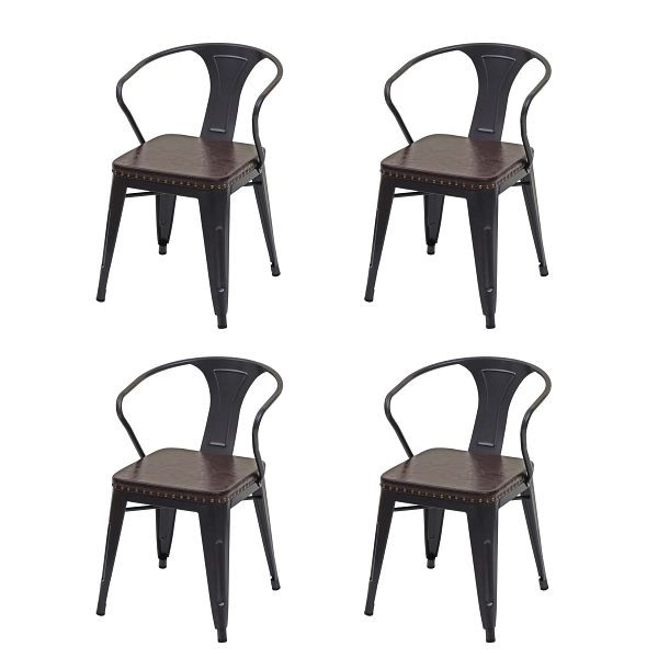 Mendler 4er-Set Esszimmerstuhl HWC-H10d, Stuhl Küchenstuhl, Chesterfield Metall Kunstleder Industrial Gastro, schwarz-braun, 72467