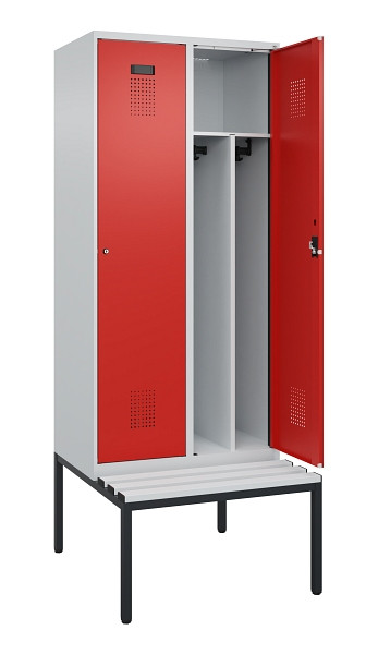 C+P Spind Evolo PLUS, 2 Abteile, 2120x800x815mm, 7035/3020, Haken 4, Zylinderschloss, Sitzfläche Kunststoff, Sitzbank, Trennwand, 0490507-22F S10086