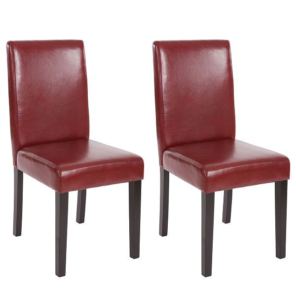 Mendler 2er-Set Esszimmerstuhl Stuhl Küchenstuhl Littau, Kunstleder, rot-braun, dunkle Beine, 33692