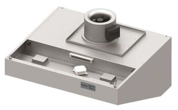 Stalgast Wandhaube "Expert Line", schrägform 1000 mm x 1200 mm mit Rohrventilator, Steuerung und LC2 Typ A Zyklonen-/Labyrinthfilter, WH101220