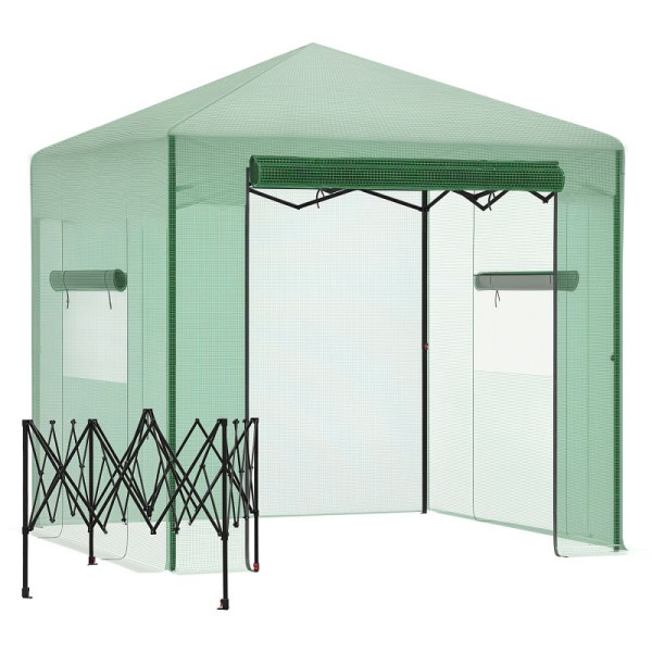 Outsunny Gewächshaus Treibhaus Tomatenhaus Frühbeet mit Tür und Fenster zum Aufrollen PE Stahl Dunkelgrün 238 x 178 x 240 cm, 845-414