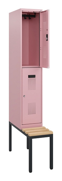 C+P Doppelstöckiger Spind Evolo PLUS, Bank, 2 Fächer, 1950x300x815mm, 3015/3015, Zylinderschloss, Sitzfläche Buche-Hartholz, Sitzbank, 0493505-10 S10070