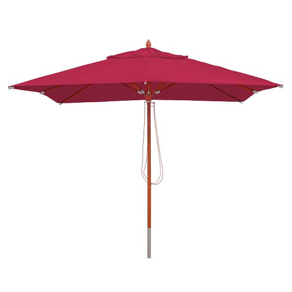 Mendler Gastronomie Holz-Sonnenschirm HWC-C57, Gartenschirm, Polyester/Holz 14kg, eckig 3x3m Seilzug stoßsicher, bordeaux, 66526