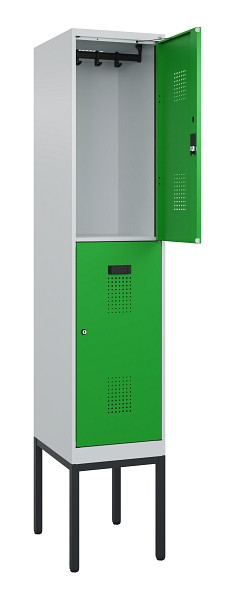 C+P Doppelstock-Spind Evolo PLUS, Gestell, 2 Fächer, 2120x400x500mm, 7035/6037, Zylinderschloss, 0493307-12 S10038