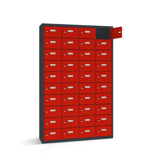 Rotstahl Wertfachschrank, 40 Fächer, Tür einwandig, kurzer Sockel, Korpus: anthrazitgrau, Türen: verkehrsrot, 2161-041003-1151112-7016-3020