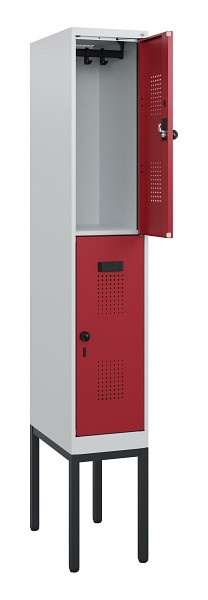 C+P Doppelstock-Spind Evolo PLUS, Gestell, 2 Fächer, 1950x300x500mm, 7035/3003, Drehriegel, 0493305-10 S10004