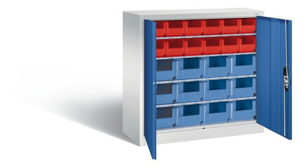 C+P Magazinschrank Serie 13, H1000xB1000xT420mm, Farbe: Lichtgrau / Enzianblau, Muldengriff, 133944-23 S10023