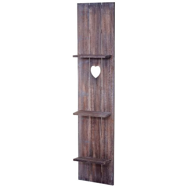 Mendler Wandregal HWC-C92, Wandpaneel Holzregal Regal, 3 Ebenen 150x33x13cm Massivholz Vintage, braun shabby, 61942