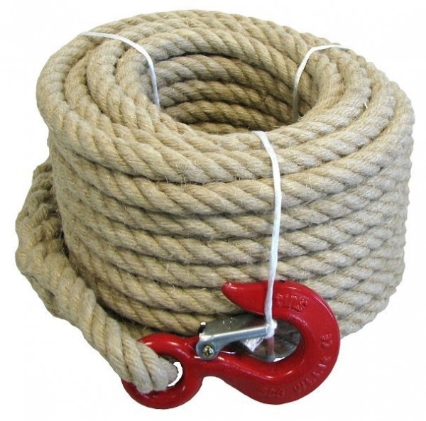 Dörner + Helmer Hanfseil natur, gedreht mit Haken (Ring) 4-schäftig, 16 mm, Tragkraft 190 kg, 20 m, 190331