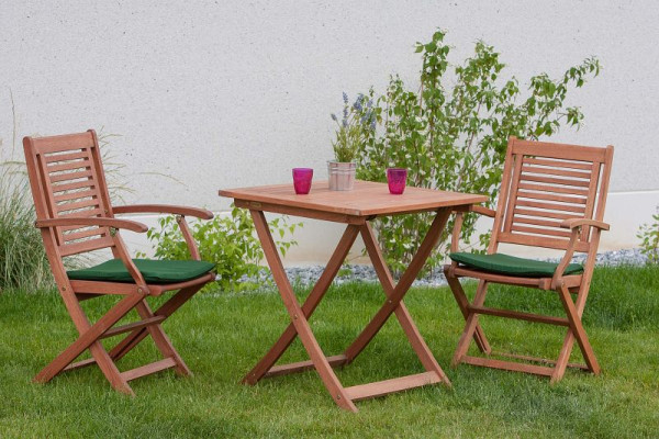 Merxx Cordoba Set 5-teilig, 2 Cordoba Klappsessel, 2 Sitzauflagen, grün, 1 Klapptisch, 70 x 70 cm, FSC Eukalyptusholz, 50082-101