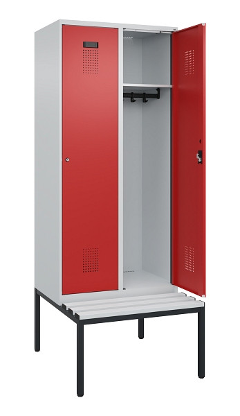 C+P Spind Evolo PLUS, 2 Abteile, 2120x800x815mm, 7035/3000, Haken 4, Zylinderschloss, Sitzfläche Kunststoff, Sitzbank, 0490507-22 S10084