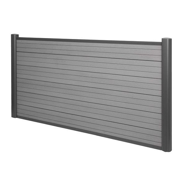 Mendler WPC-Sichtschutz Sarthe, Windschutz Zaun, Alu-Pfosten, Basiselement niedrig, 1,90m grau, 76157+76158