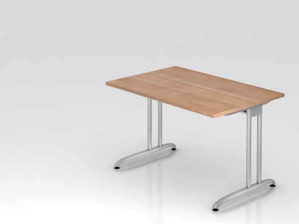 Hammerbacher Schreibtisch C-Fuß 120x80cm Nussbaum, horizontale Kabelwanne, Arbeitshöhe 72 cm, VBS12/N/S