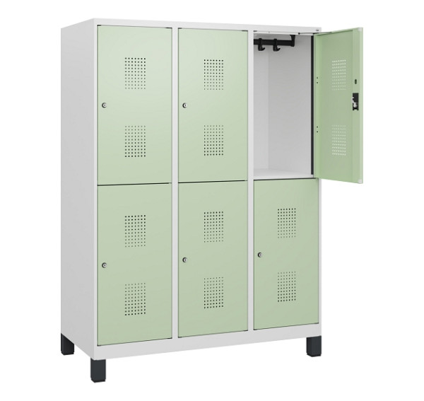 C+P Doppelstöckiger Spind Evolo PLUS, Füße, 6 Fächer, 1630x1200x500mm, 9016/6019, Zylinderschloss, 0493105-32 S10050