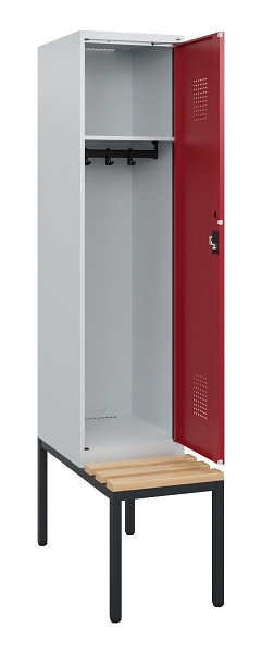 C+P Spind Evolo PLUS, 1 Abteil, 1950x400x815mm, 7035/3003, Zylinderschloss, Sitzfläche Holz, Sitzbank, 0490505-12 S10026