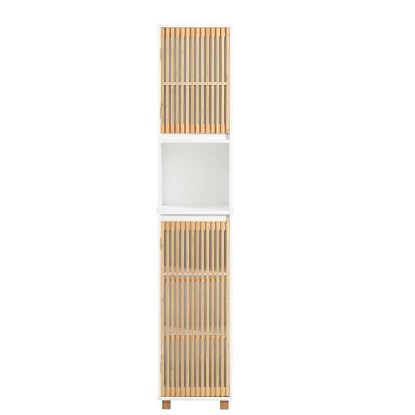 SoBuy Badezimmerschrank mit einer Tür Weiß 33x33x165 cm, Rustikal, BZR127-W