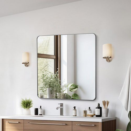VEVOR Wandspiegel 915x915 mm rechteckig, Alu-Rahmen silber, mit Z-Halterung für Bad/Schlafzimmer/Wohnzimmer, JXJ3636INCHB1TWUJV0