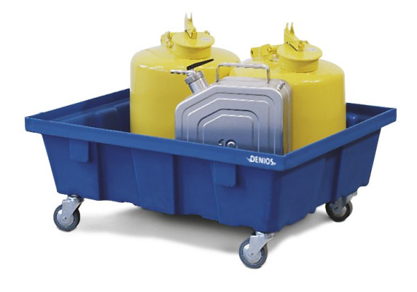 DENIOS Fahrbare Kleingebindewanne aus Polyethylen (PE), 60 Liter Auffangvolumen, 328345