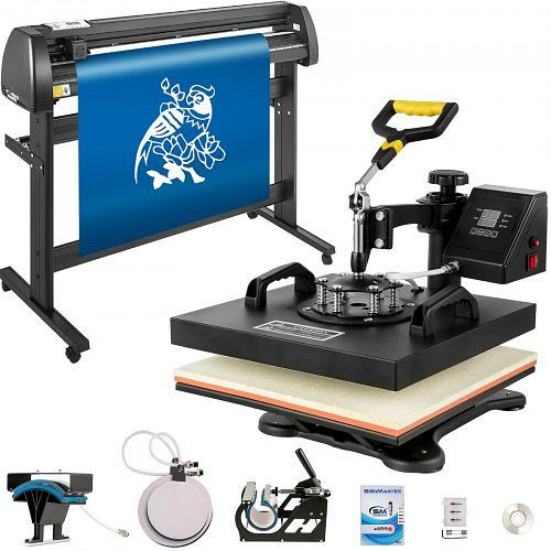 VEVOR 5in1 Hitzepresse 38x38cm Doppelanzeige 1350mm Schneideplotter Signmaster, THJ3838+KZJ-13501V2