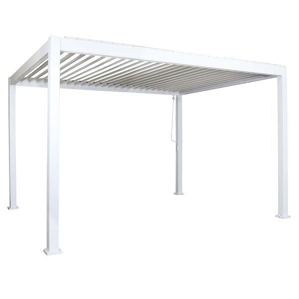 Mendler Pergola HWC-J32, Garten Lamellen-Pavillon, 11cm-Alu-Gestell 4x3m, weiß, 76937+76938+76939+76940