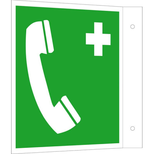 Stein HGS Rettungsschild als Fahnenschild Notruftelefon, 150 x 150 mm, Alu, beschichtet, 15.a3932