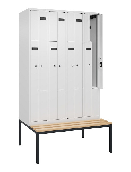 C+P Z-Spind Evolo PLUS, 8 Fächer, 2120x1200x815mm, 9016/9016, Zylinderschloss, Material Sitzfläche Buche-Hartholz, Sitzbank, 0490537-408 S10047