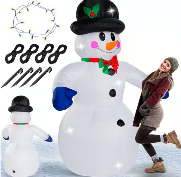 monzana Schneemann aufblasbar XXL, Weihnachtsdekoration beleuchtet, 240 cm Höhe mit 20 LEDs, 103438