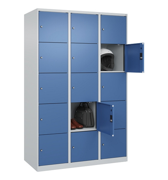 C+P Schließfachschrank Evolo PLUS, 15 Fächer, 1850x1200x500mm, 7035/5023, 049000-325 S10008