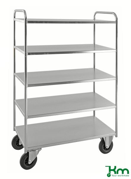 Kongamek Etagenwagen mit 5 Böden, vollständig geschweißt, 955 x 550 x 1470 mm, Verzinkt, 2 Bockrollen 2 Lenkrollen mit Bremse, KM4145-EB