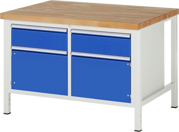 RAU Werkbank Serie 8000 - Gestell-Bauweise (Schweißgestell), Doppel-Unterbau-Container (1x Schublade, 1x Flügeltür), 1250x840x900 mm, 03-8466A2-129B4S.11