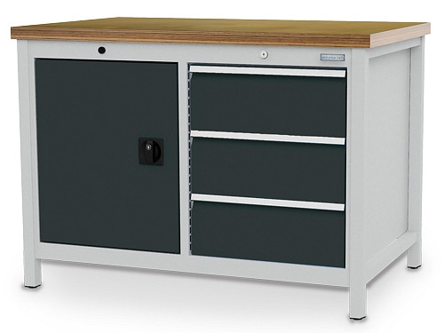 Bedrunka+Hirth Kastenwerkbank Breite 1200 mm, R 18-24, 3x Schublade, 1x Flügeltüre, Maße in mm (B x T x H): 1250 x 750 x 859, 03.12.15VZ