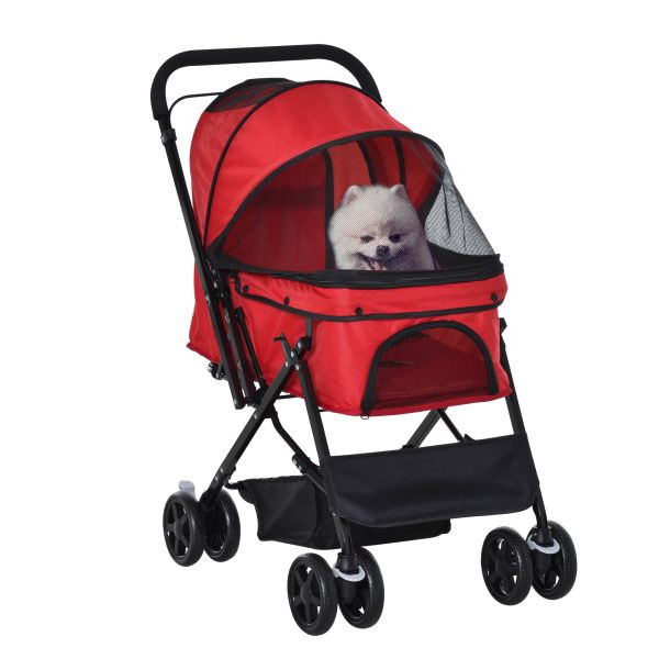 PawHut Hundebuggy Hundewagen für kleine Hunde Katzen Pet Stroller Oxford Rot, D00-126RD