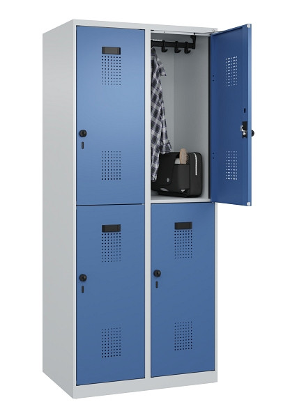 C+P Doppelstöckiger Spind Evolo PLUS, 4 Fächer, 1850x800x500mm, 7035/5023, Drehriegel, 049300-22 S10008