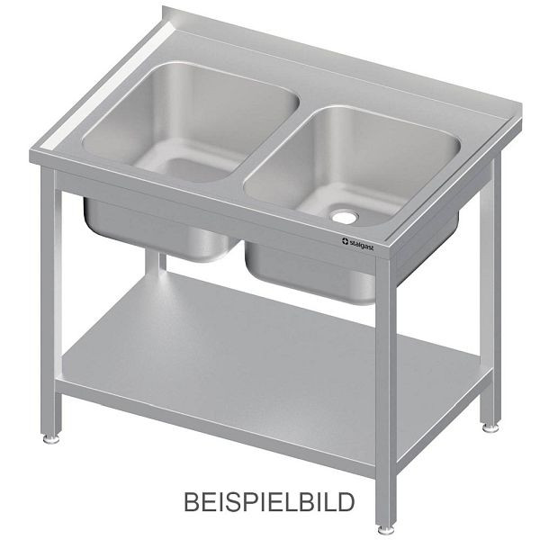 Stalgast Spültisch mit Grundboden 1100x700x850 mm, mit zwei Becken rechts, mit Aufkantung, verschweißt, VST11723RA
