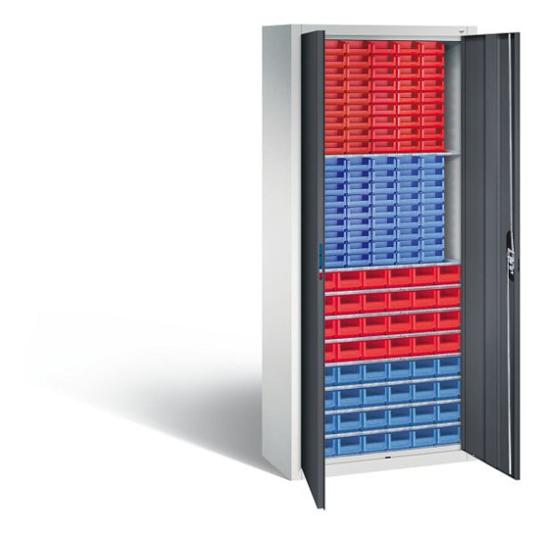 C+P Magazinschrank Serie 13, H1690xB700xT300mm, Farbe: Lichtgrau / Schwarzgrau, Muldengriff, 133413-24 S10022