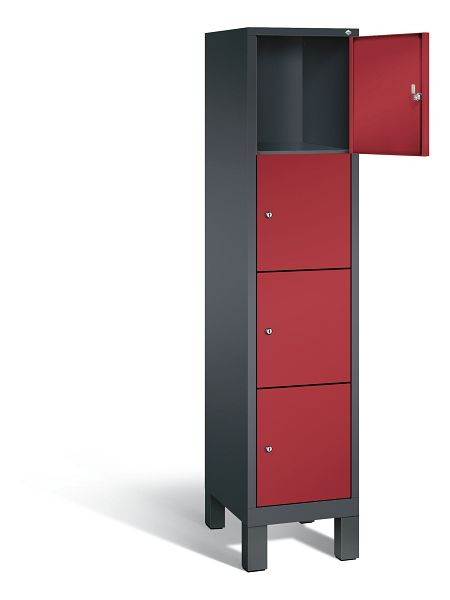 C+P Schließfachschrank Evolo, H1850xB420xT500mm, Farbe: Schwarzgrau / Rubinrot, 4 Fächer, 48010-124 S10061