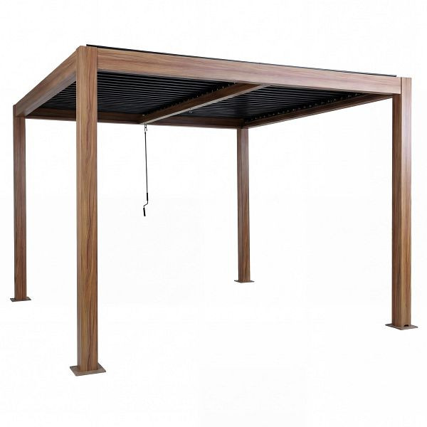 Mendler Pergola HWC-L46, Gartenpavillon Lamellen-Pavillon, 10cm-Aluminium-Gestell, Regenrinne sturmfest, 3x4m, Holzoptik, 120683+120684+120685