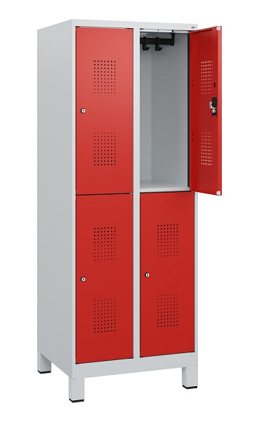 C+P Doppelstöckiger Spind Evolo PLUS, Füße, 4 Fächer, 1630x600x500mm, 7035/3020, Zylinderschloss, 0493105-20 S10028
