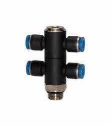 Riegler T-Mehrfachverteiler mit Innensechskant, 4-fach, drehbar, Außengewinde zylindrisch mit O-Ring (NBR), 109748