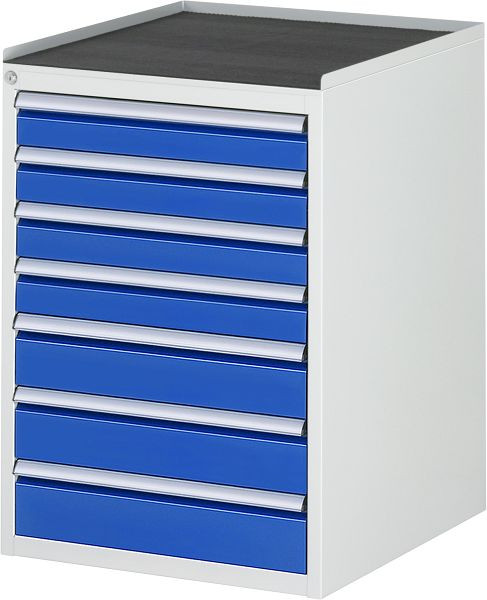 RAU Schubladenschrank Serie 7000, B580 x T650 x H825 mm, Metallauflage, Höhe 25 mm, Schubladen: 4xH90, 3xH120 mm, 13-L5.17A-MT.11