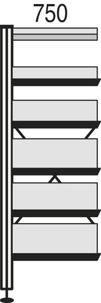 Kerkmann Bibliotheks-Regal Libra, B 750 x T 300 x H 2300 mm, lichtgrau, 52124311