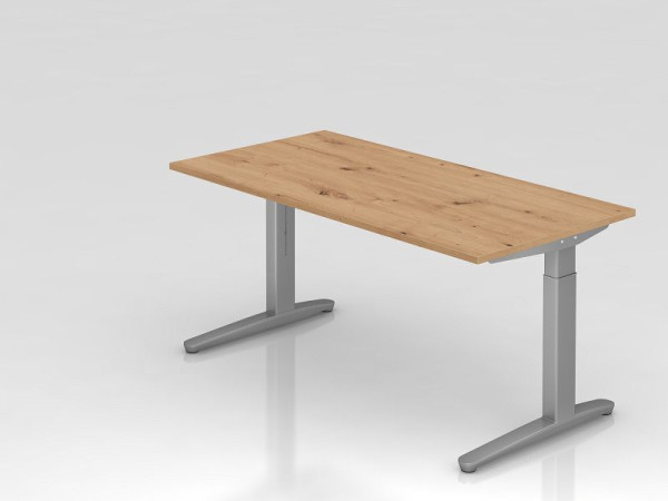Hammerbacher Schreibtisch XB16, 160 x 80 cm, Platte: Asteiche, 25 mm dick, 2 mm ABS-Kante, Rechteckform, Silber, VXB16/R/SS