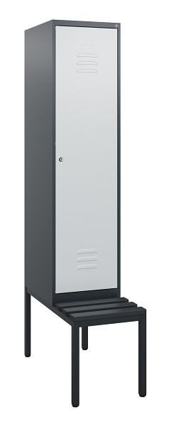 C+P Umkleidespind Classic PLUS, mit untergebauter Sitzbank, 1950x400x815mm, 7016/7035, Zylinderschloss, 0800505-12 S10058