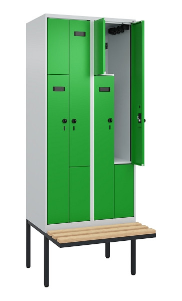 C+P Z-Spind Evolo PLUS, Bank, 4 Fächer, 2120x800x815mm, 7035/6037, Drehriegel, Sitzfläche Holz, 0490437-224 S10004