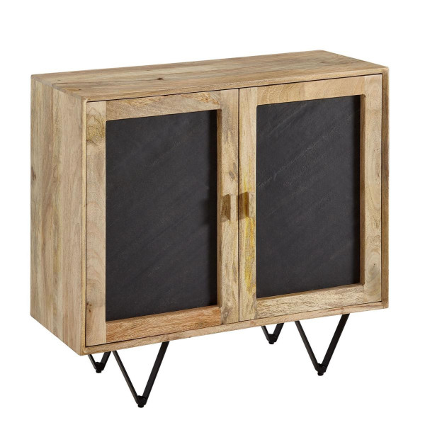 Wohnling Sideboard 80x75x35 cm Mango Massivholz/Stein Anrichte Braun, Kommode mit 2 Türen, Kleiner Kommodenschrank Holz Massiv, WL6.583