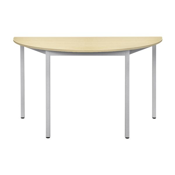 Bisley Mehrzwecktisch, Halbrund, Breite 1400 mm, Tiefe 700 mm, 25mm Tischstärke, 300 aluminium x MP ahorn, MTC25H1407MP300