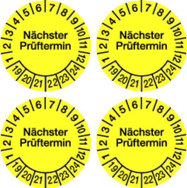 Schilder Klar Prüfplakette Nächster Prüftermin ab 23 gelb/schwarz, Bogen mit 4 Stück, 60 mm Folie selbstklebend, 46/62.23